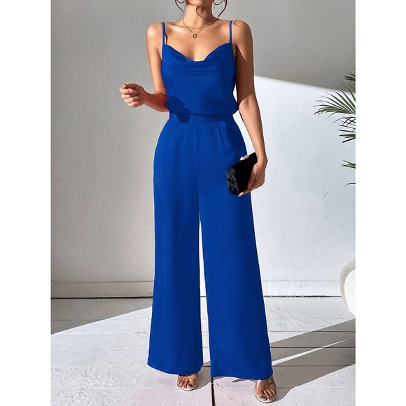 2 piece set: Draped Collar Cami Top Wide Leg Pants maroon red - Picture 6 of 11